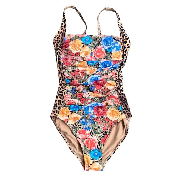 NWT! Johnny Was Cheetah Animal Print Ruched One Piece Swimsuit - Size XS - Picture 7 of 10